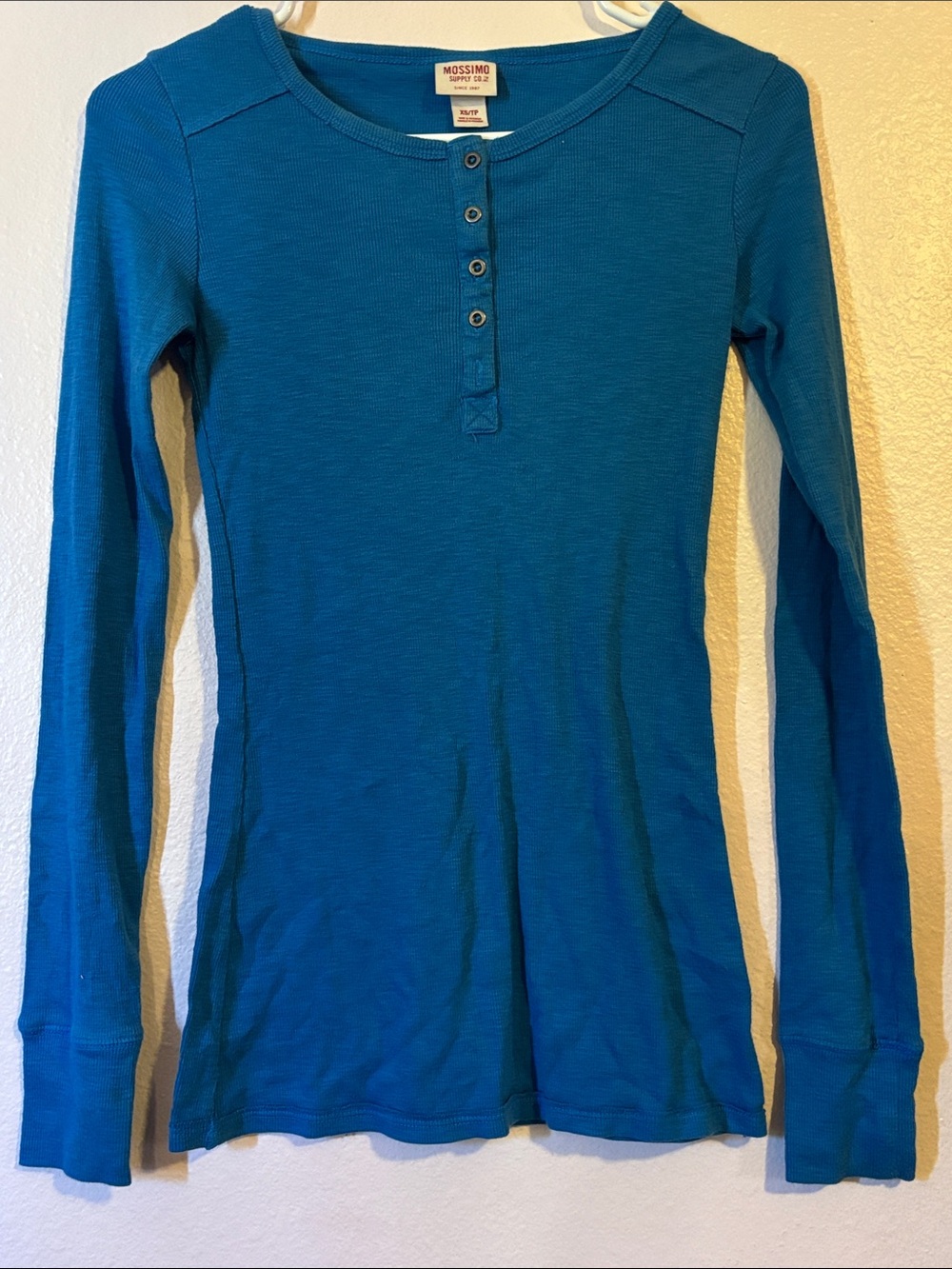 Mossimo Supply Co. Teal Blue Ribbed Henley Top- XS